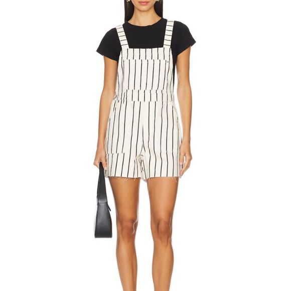 WE WORE WHAT - Slit Overall Short in Black & Antique White - Revolve - Picture 1 of 7